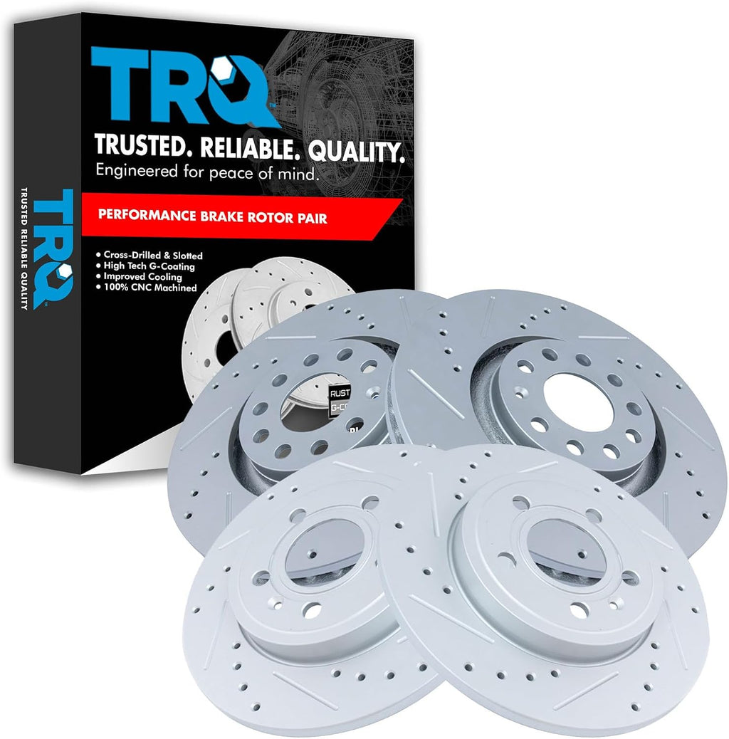 TRQ Performance Front and Rear Brake Rotor Set G Coated Drilled and Slotted Compatible with 2005-2009 Audi A4 A4 Quattro