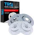 TRQ Performance Front and Rear Brake Rotor Set G Coated Drilled and Slotted Compatible with 2005-2009 Audi A4 A4 Quattro
