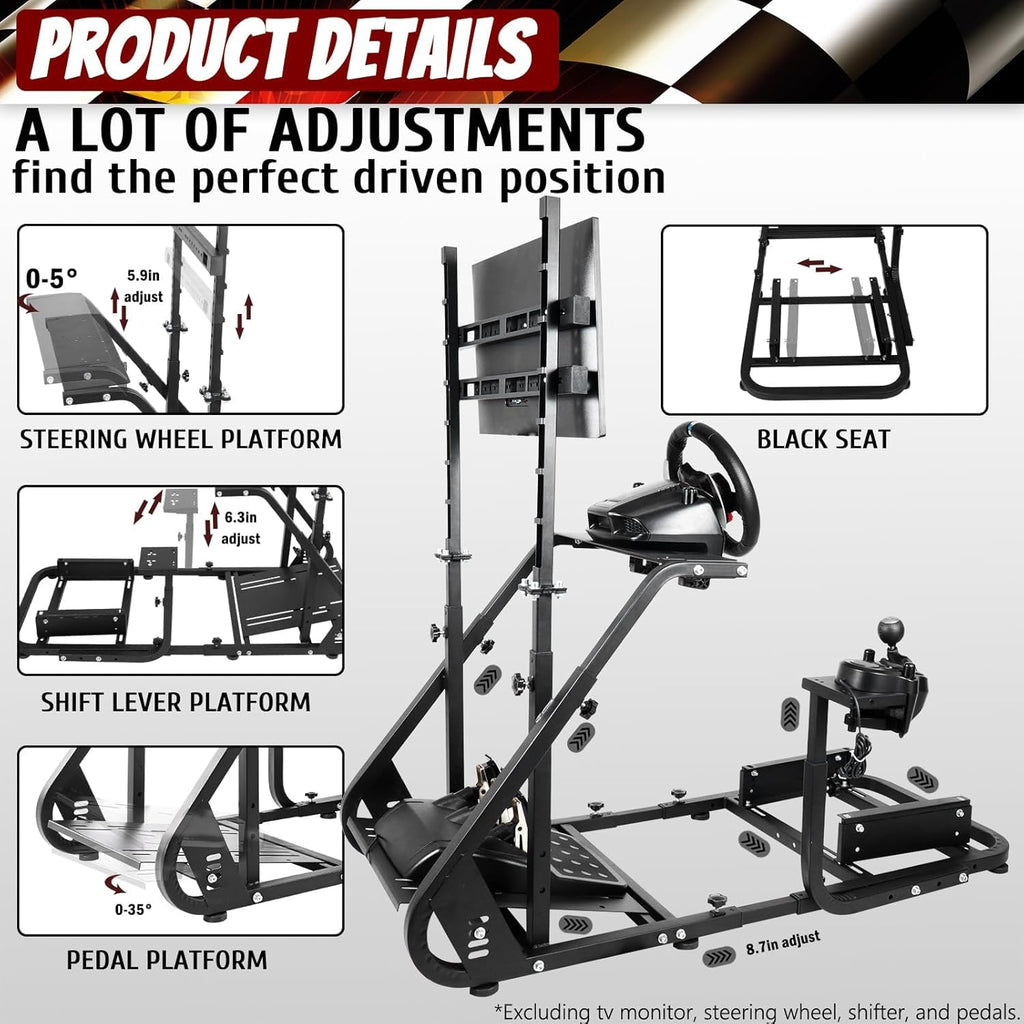 Supllueer Racing Simulator Cockpit Wheel Stand with Monitor Stand Fit for Logitech G27 G29 G920 GPRO,for Fanatec,for Thrustmaster,Sim Racing Cockpit with Monitor Stand, No Steering Wheel Pedal TV Seat