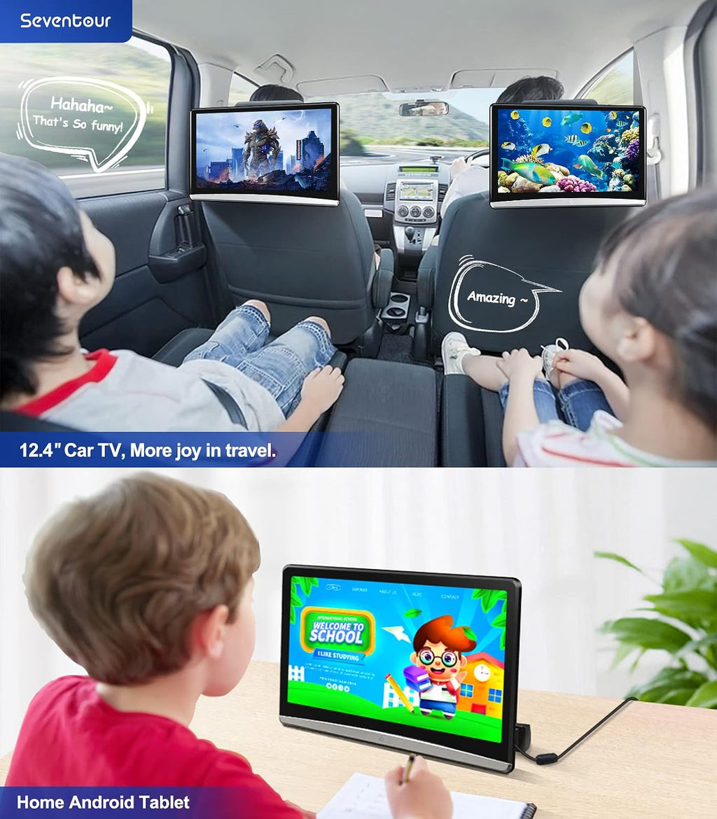 12.4' Android Universal 4K Car TV Headrest Monitor Tablet for Back seat, Support Phone Wireless Connection Mirror Link Touch Screen,with WiFi/Bluetooth/HDMI/USB/AV in/SD/Airplay Video Player(1*pcs)