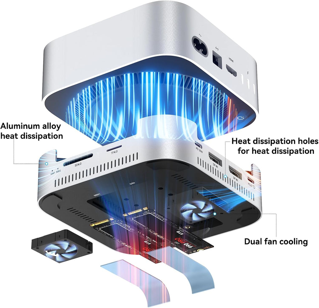 ACASIS 40Gbps Mac mini M4 Dock & Stand with Dual-Bay NVMe SSD Enclosure, Aluminum DP Hub for Mac mini M4 and M4 Pro 2024, 4K60Hz DP, 3X10G USB A, PD 30W, SD/TF 4.0, Support Dual SSD B+M M-Key