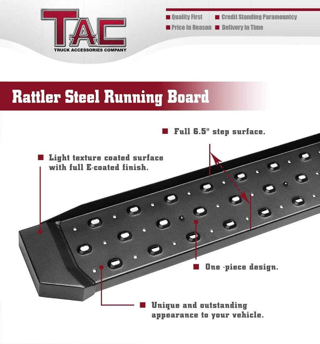 TAC 6.5' Running Boards Fit 1999-2016 Ford F250/F350/F450/F550 Super Duty Regular Cab Truck Pickup Utility Black Rattler Steel Running Boards Side Steps Nerf Bars Rail Rocker Panel Off Road (2PCS)