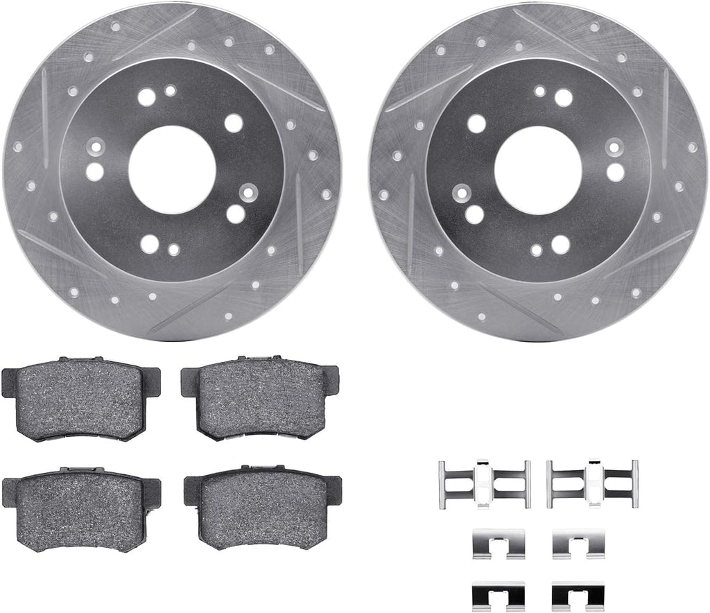 Dynamic Friction Company Rear Brake Kit Fits 2007-2010 Acura CSX; 2013-2015 Acura ILX| 5000 Advanced Pads, Drilled Slotted Rotors| Hardware| 10.2' Rear