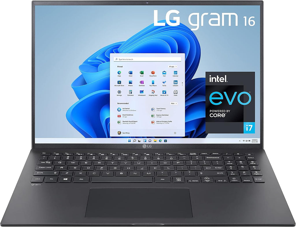LG gram 16Z90P Laptop 16' Ultra-Lightweight, (2560 x 1600), Intel Evo 11th gen CORE i7, 16GB RAM, 1TB SSD, Windows 11 Home, 22 Hour Battery, Alexa Built-in, 2X USB-C, HDMI, USB-A - Black