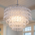 TOCHIC Modern Capiz Shell Crystal Chandelier 6-Light Chrome Coastal Chandelier for Living Dining Room Bedroom Nuture Seashell Boho Semi Flush Mount Ceiling Light Fixture for Kitchen Island Foyer