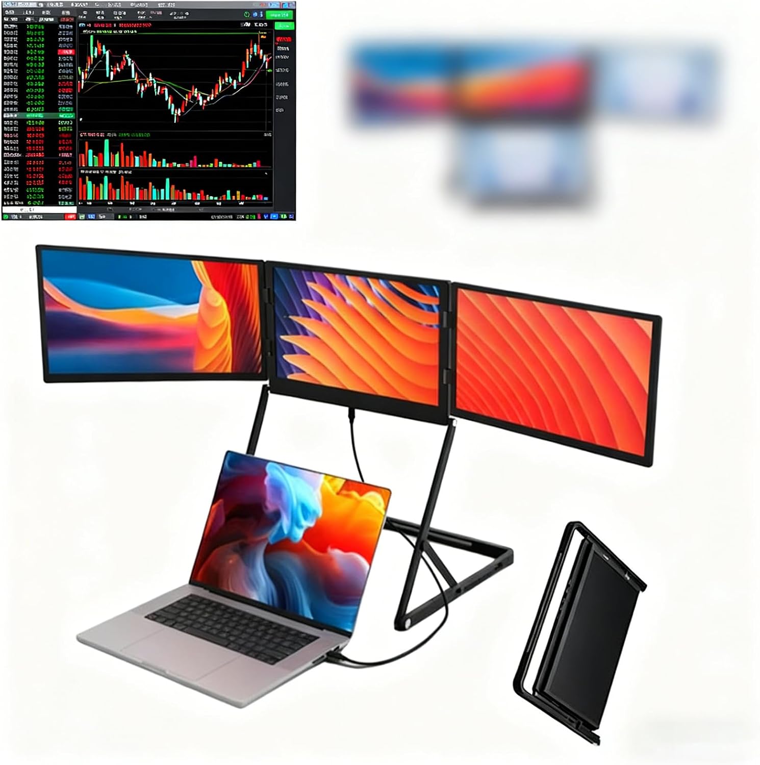 15.6' FHD 1080P Triple Portable Monitor Extender, IPS Foldable Laptop Screen, HDMI/USB-C P-Lug N Play, Windows/Mac/Android, 12-18.5in Laptops, 16:10 Ratio Travel Monitor.