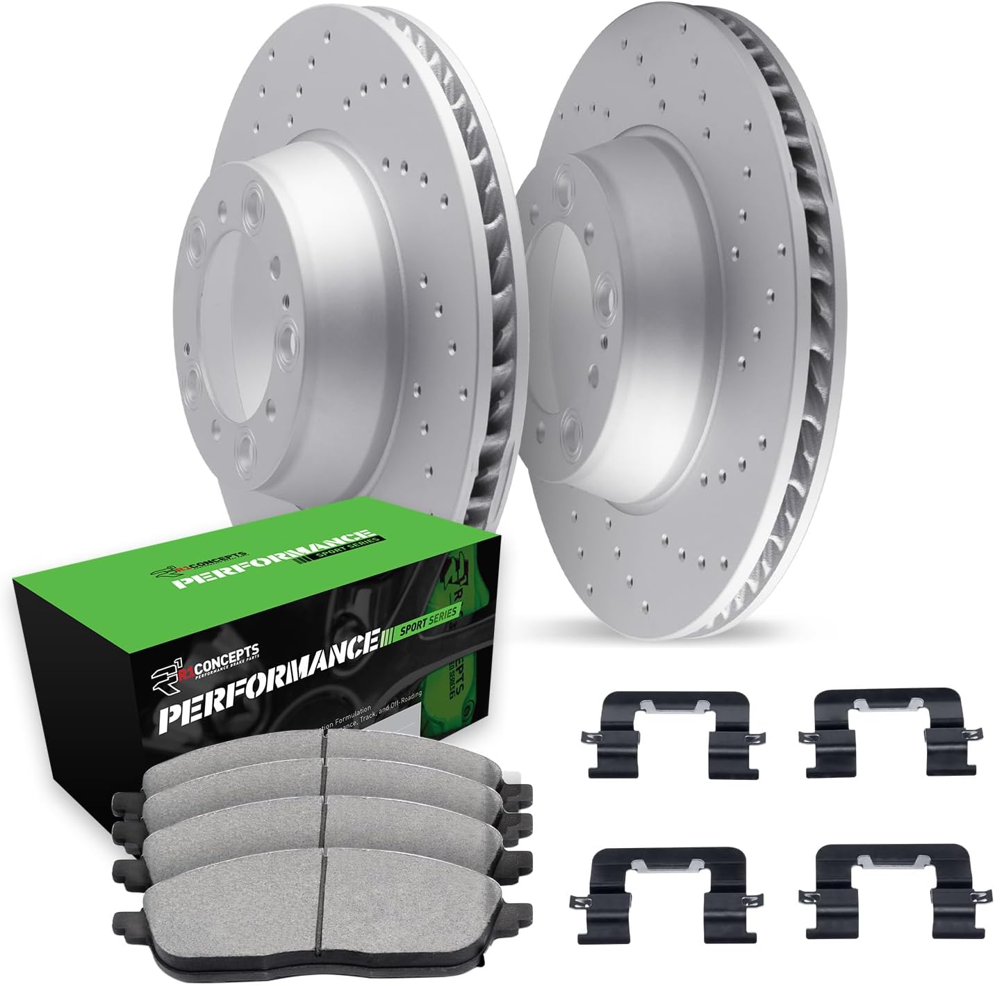 R1 Concepts Front Brake Kit Fits 2006-2011 Honda Civic| Performance Sport Pads, Drilled Rotors| Hardware| 10.3' Front