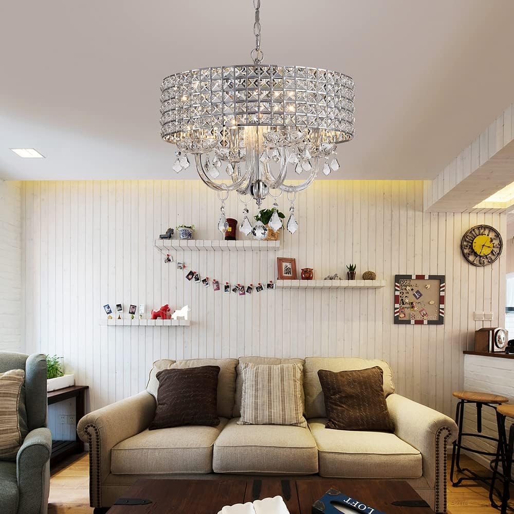 Saint Mossi 4-Lights K9 Crystal Chandelier Modern Chandelier Light Fixture, Crystal Pendant Light Fixture Modern Ceiling Light Fixtures,H17 x D18,Chain Adjustable