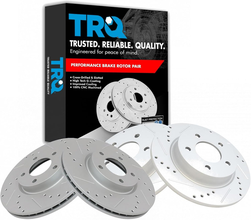 TRQ Performance Front and Rear Brake Rotor Set G Coated Drilled and Slotted Compatible with 2004-2013 Mazda 3