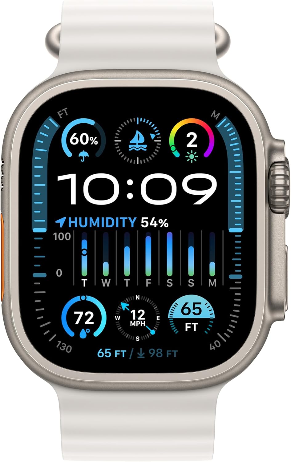 Apple Watch Ultra 2 [GPS + Cellular, 49mm] - Titanium Case With White Ocean Band, One Size (Renewed)