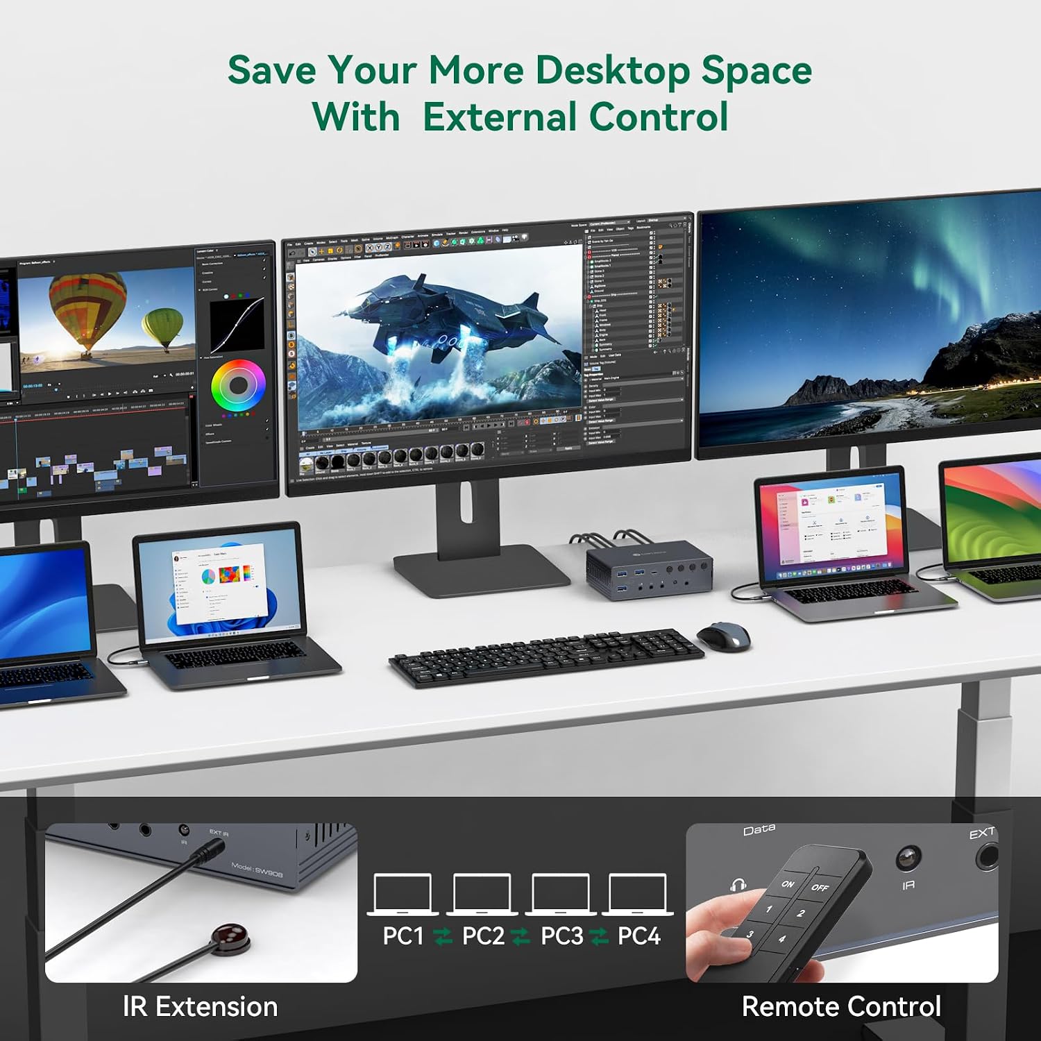 Thunderbolt 4 KVM Switch Docking Station for 3 Monitors 4 laptops/Macbooks Extended Triple 4K60Hz HDMI Display with Displaylink USB3.0/USB C, M1/M2/M3/M4 Mac/Windows/Chrome etc.with Audio and Ethernet