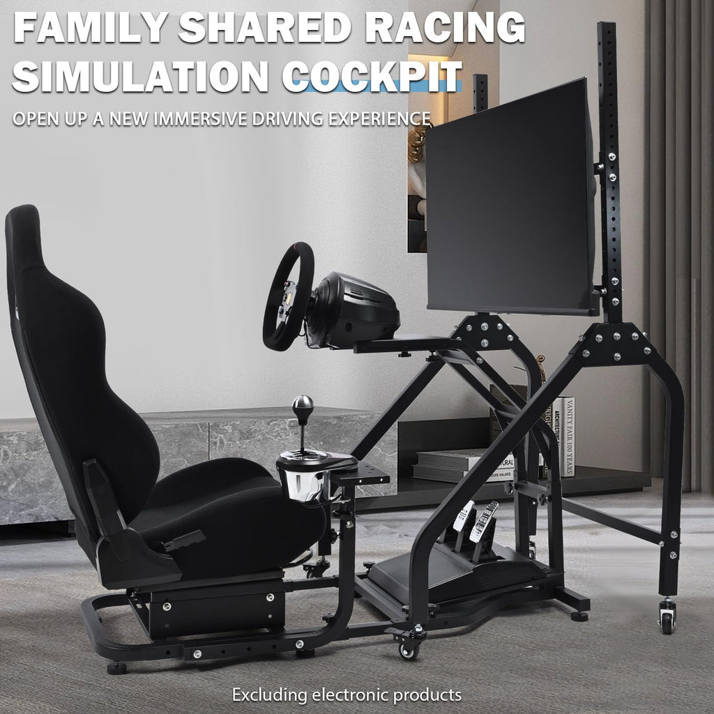 Anman Driving Simulator Cockpit with Movable Monitor Stand and Adjustable Seat Fit for Logitech G29 G923 G920, for Thrustmaster T80 T150 T248