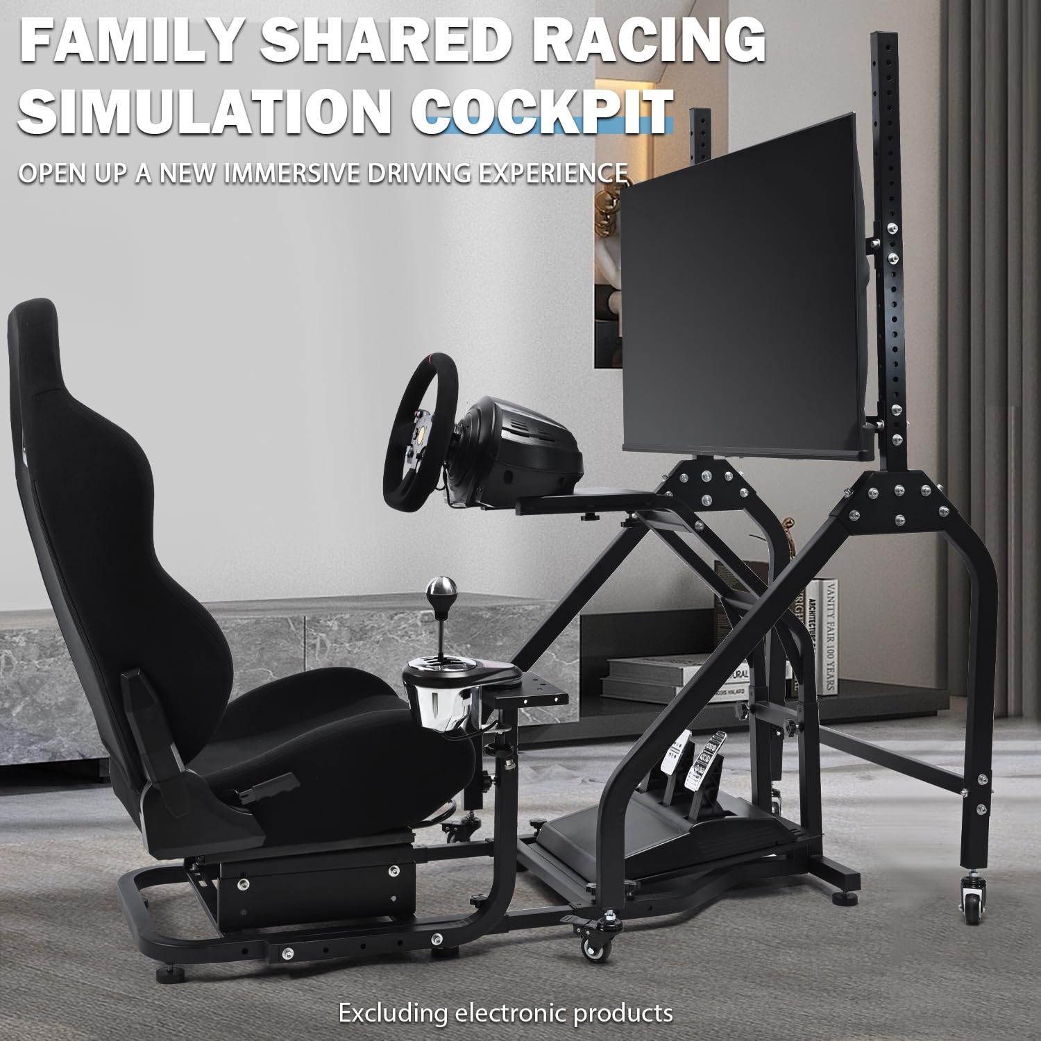 Anman Driving Simulator Cockpit with Movable Monitor Stand and Adjustable Seat Fit for Logitech G29 G923 G920, for Thrustmaster T80 T150 T248
