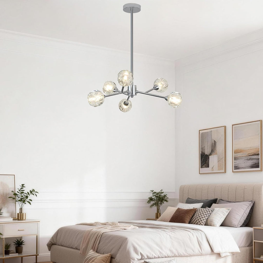 Weesalife Sputnik Chandeliers for Dining Room Light Fixture Over Table, Modern Crystal Chandeliers, 6 Lights Chrome Lighting Fixtures for Living Room Bedroom Kitchen Island