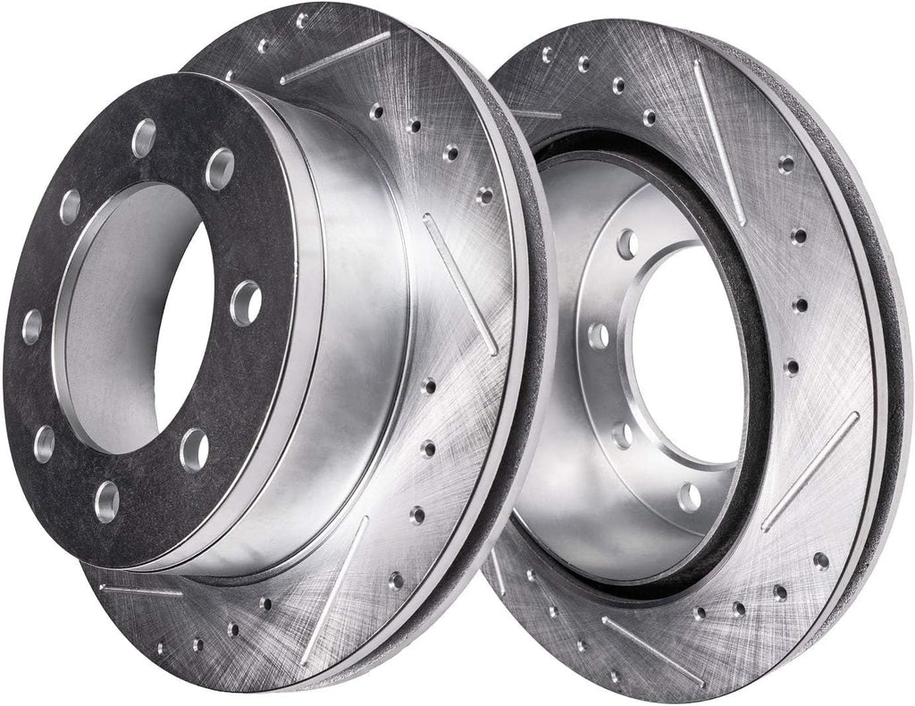 Detroit Axle - Rear Brake Kit for GMC Sierra 3500 HD Chevy Silverado 3500 HD,13.98' inch Drilled and Slotted Disc Brake Rotors Ceramic Brakes Pads Replacement