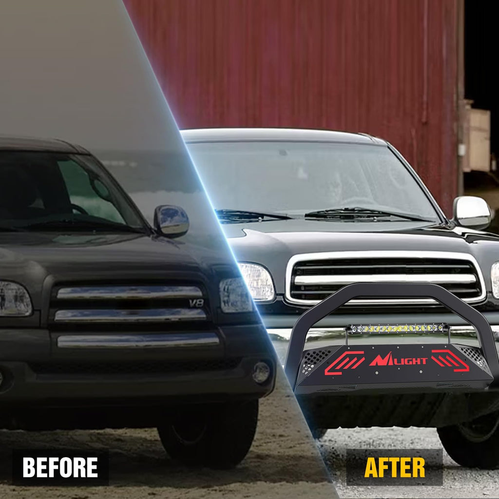 Nilight Bull Bar&License Plate Hole with LED Light Bar Compatible with Toyota Tundra 1999-2006 for Toyota Sequoia 2001-2007 Truck Brush Guard, Front Bumper Push Bar w/Grille Skid Plate Light Mount