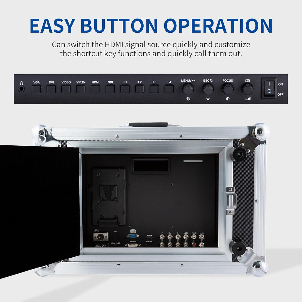 17.3 Inch Video Production Monitor 4K Broadcast Monitor Ultra UHD 1920x1080 LCD Screen 16:9 Carry-on Alu Housing with SDI HDMI YPbPr DVI AV for Camera Wedding Sports Conference