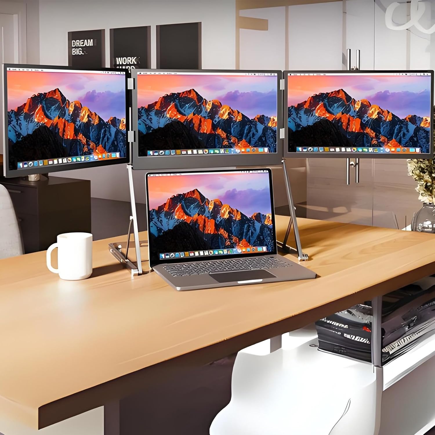 Triple Display Monitor Extender with Bracket,for Windows and Macos,1080p Fhd Lightweight Tri-Fold Laptop Monitor,10-25 cm Height Adjusted