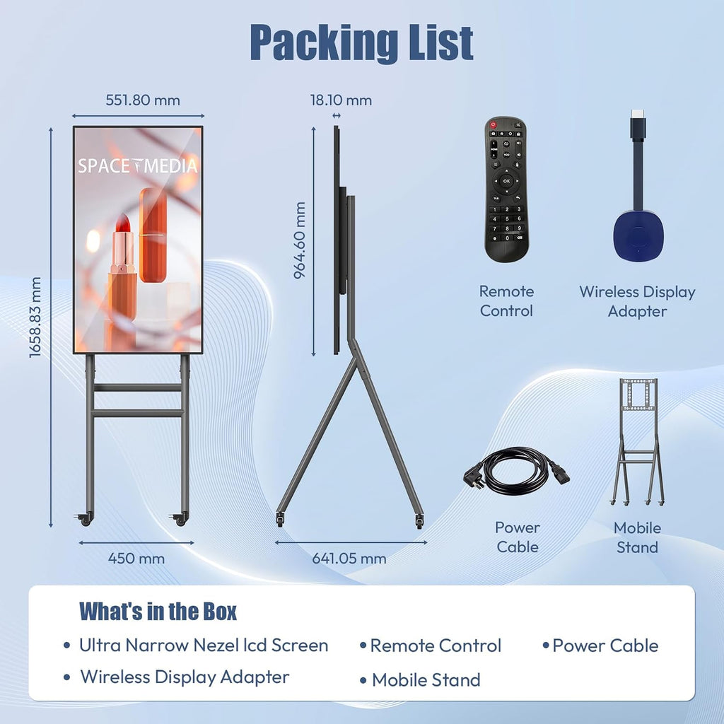 MWE 43 Inch Mobile Digital Signage Display Kiosk with Flight Case, Portable Digital Poster with Screen Mirroring App Publishing, Advertising Display Kiosk, Android OS