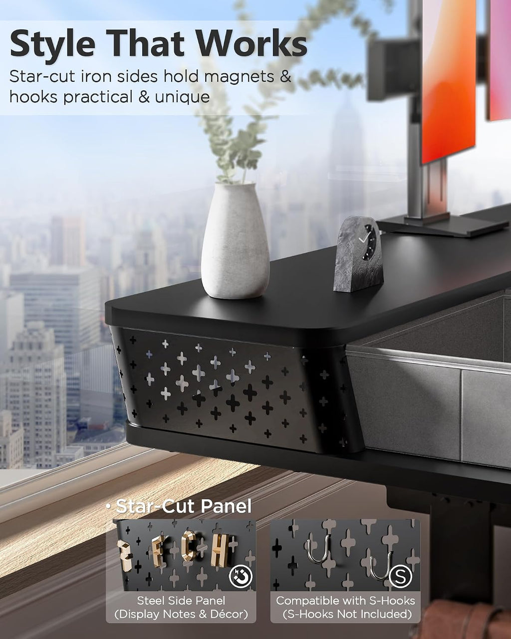 FiCiHi 35x20 Inch Standing Desk with Drawers, C-Clamp Mount Compatible, Electric Adjustable Height Computer Small Stand Up Desks, Home Office Sit Stand Table with 3 Preset Heights, Black