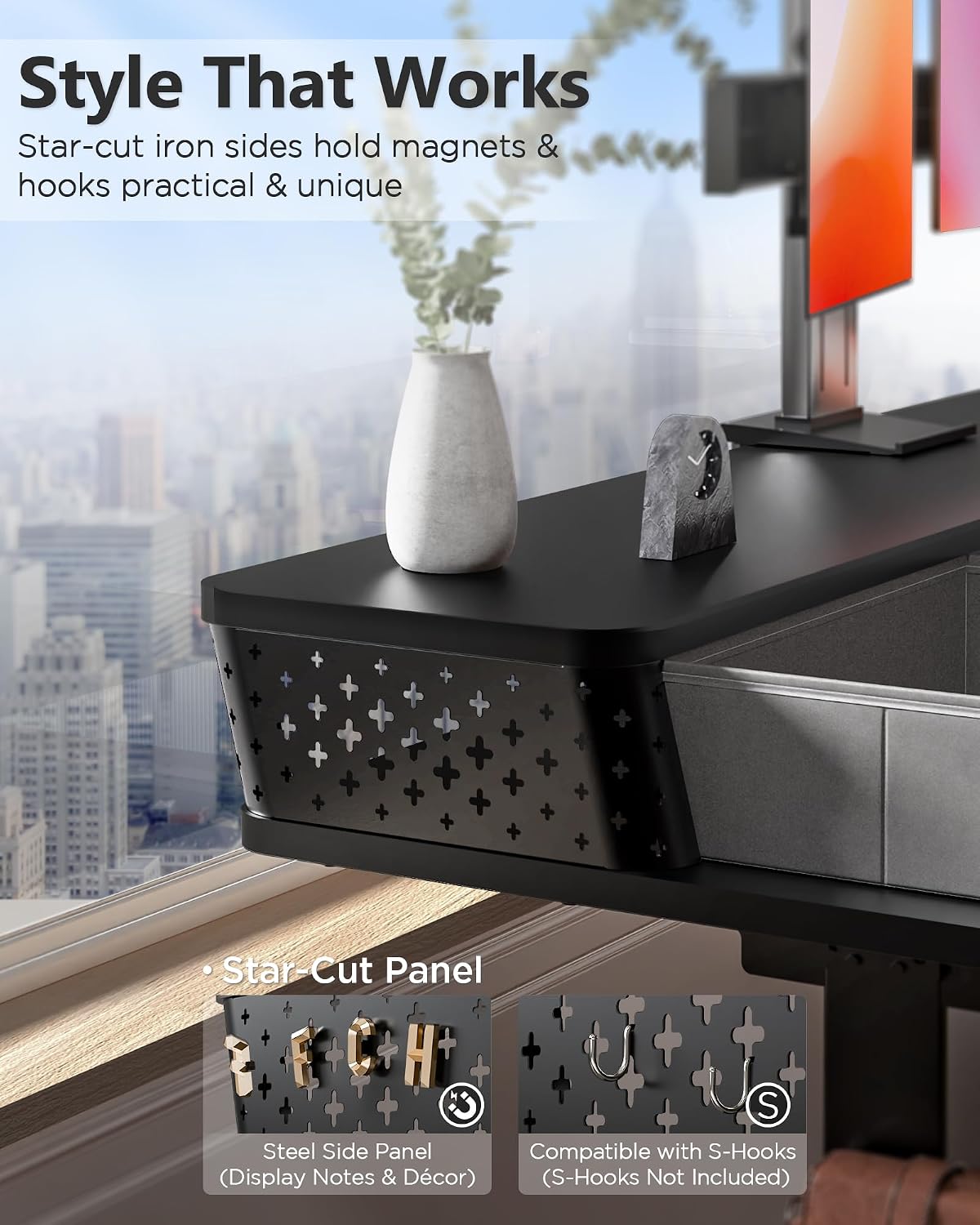 FiCiHi 35x20 Inch Standing Desk with Drawers, C-Clamp Mount Compatible, Electric Adjustable Height Computer Small Stand Up Desks, Home Office Sit Stand Table with 3 Preset Heights, Black