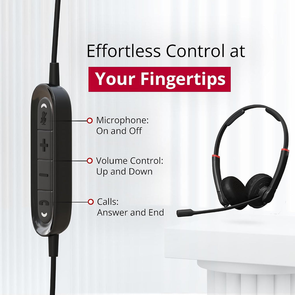 DataLocker USB Wired Headset Degree Microphone for PC - Push-to-Talk (PTT) TAA Compliant Computer Headphones with in-Line Volume Control, Noise Cancellation, & for Home, Skype