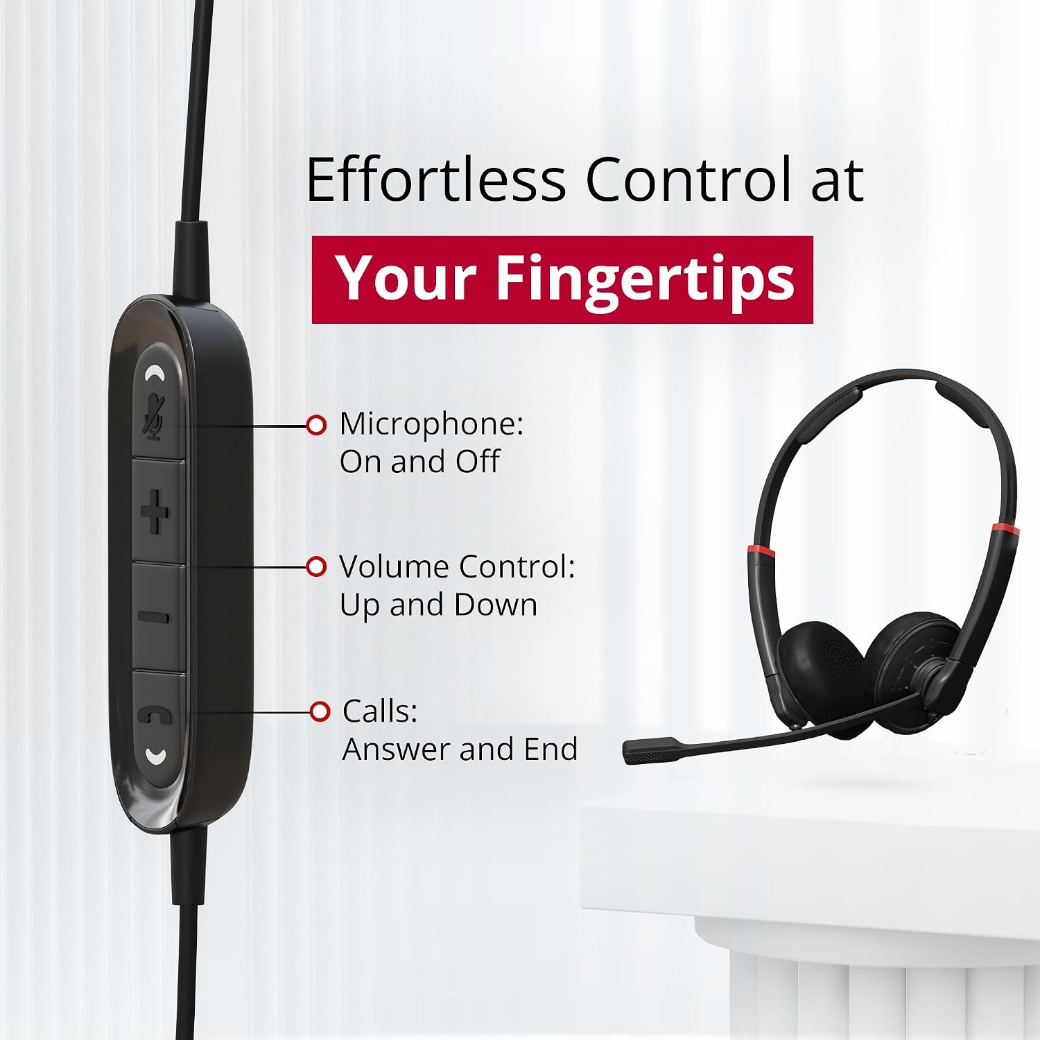 DataLocker USB Wired Headset Degree Microphone for PC - Push-to-Talk (PTT) TAA Compliant Computer Headphones with in-Line Volume Control, Noise Cancellation, & for Home, Skype