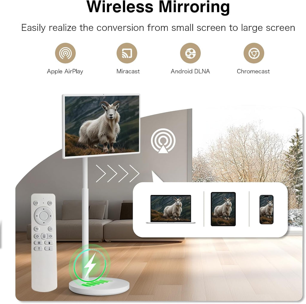 yezrow® Portable TV on Wheels, UHD 4K Portable Touch Screen Monitor, 8+128GB, Android 13 (Support Google Play Store), Built-in Battery(5-8H), Full Swivel Rotation, Voice Remote Control (32 inches Pro)