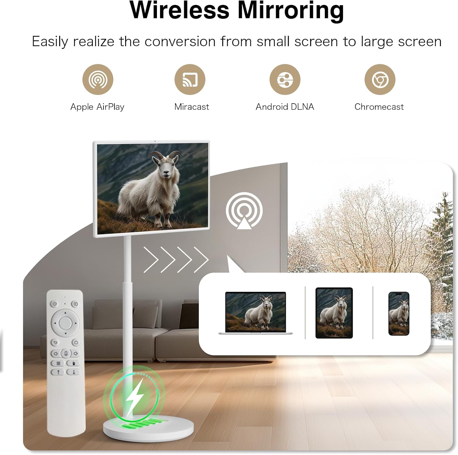 yezrow® Portable TV on Wheels, UHD 4K Portable Touch Screen Monitor, 8+128GB, Android 13 (Support Google Play Store), Built-in Battery(5-8H), Full Swivel Rotation, Voice Remote Control (32 inches Pro)