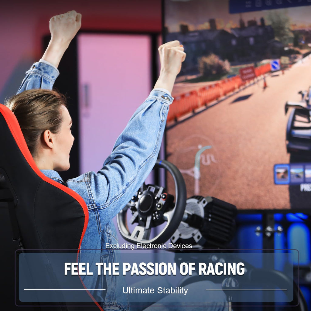 Marada Driving Simulator Cockpit with Monitor Stand with Red Seat Fit for G920,for Thrustmaster T500 TGT,for Fantec,Racing bracket Steering wheel stand Stable & Strong,Wheel and Pedals Not Included