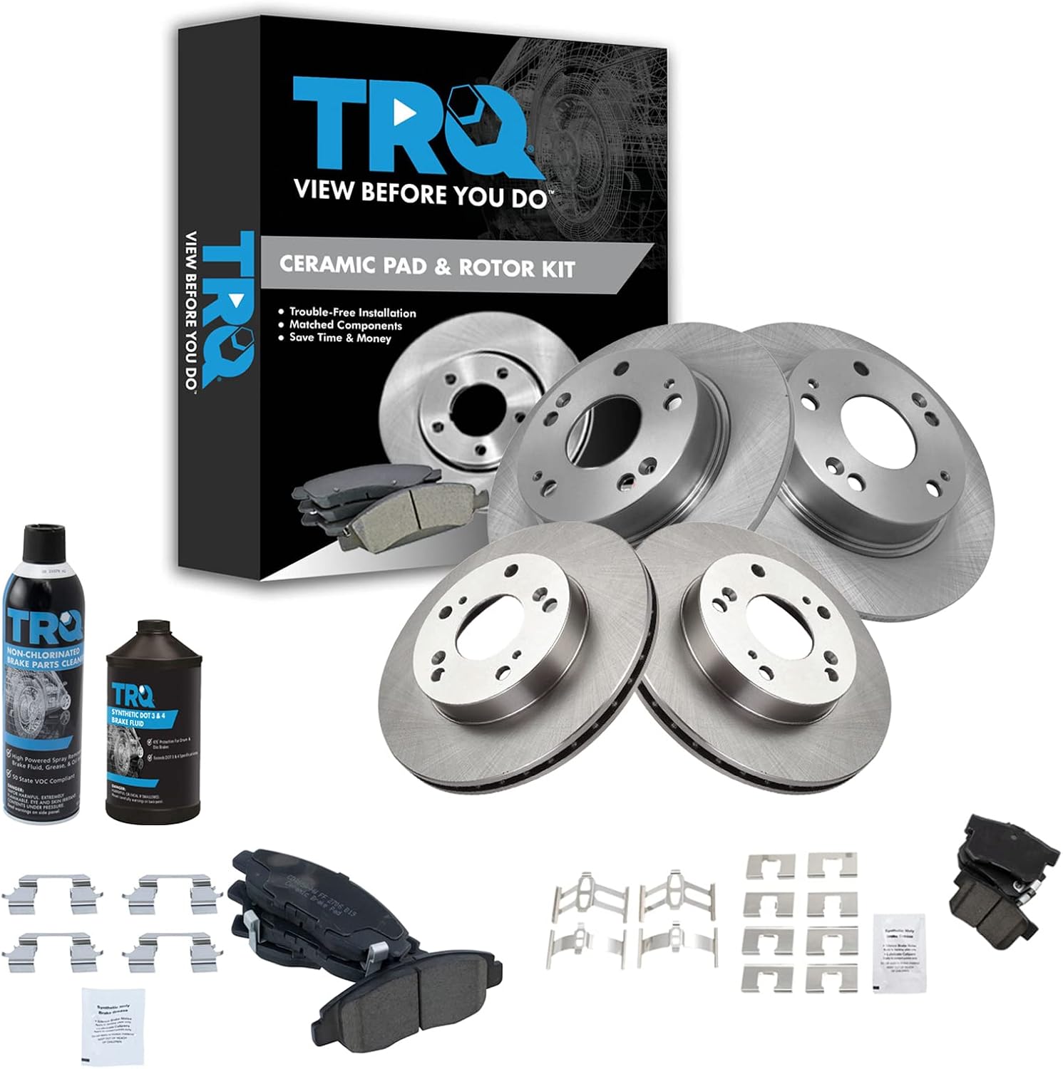 TRQ Front and Rear Brake Pad & Rotor Kit, with Chemical Kit Ceramic Compatible with 2006-2011 Honda Civic