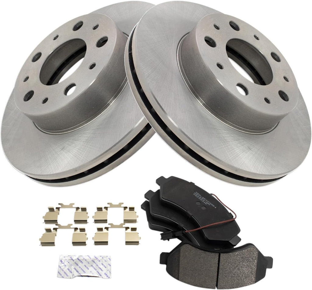 TRQ Front Brake Pad and Rotor Set Semi Metallic Vented Rotors Compatible with 2014-2021 Ram ProMaster 1500 2500 3500