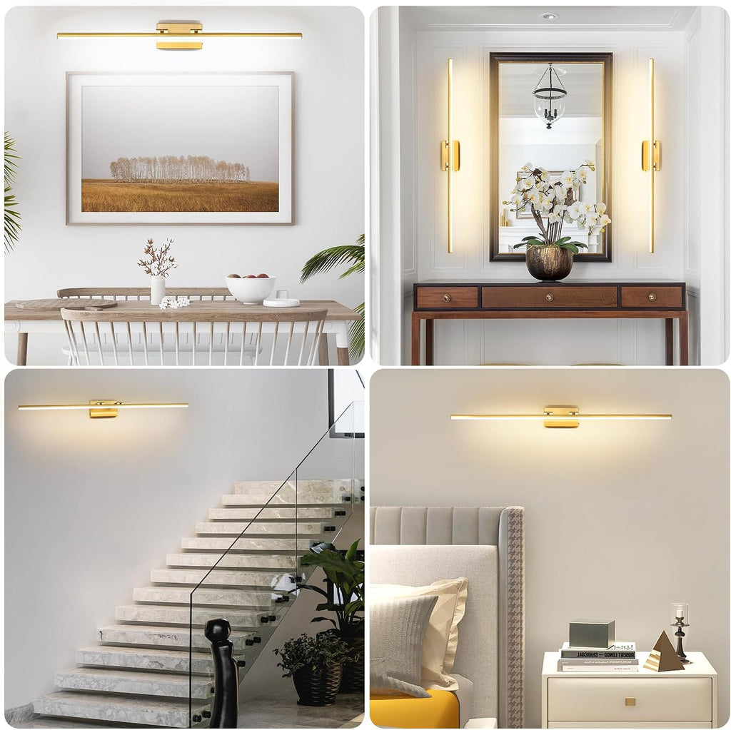 LED Bathroom Vanity Light, Modern Bathroom Light Fixture Over Mirror (3000K/4000K/6000K, Dimmable), Vanity Light Bar with Angle Adjustable, 48 Inch, Brass