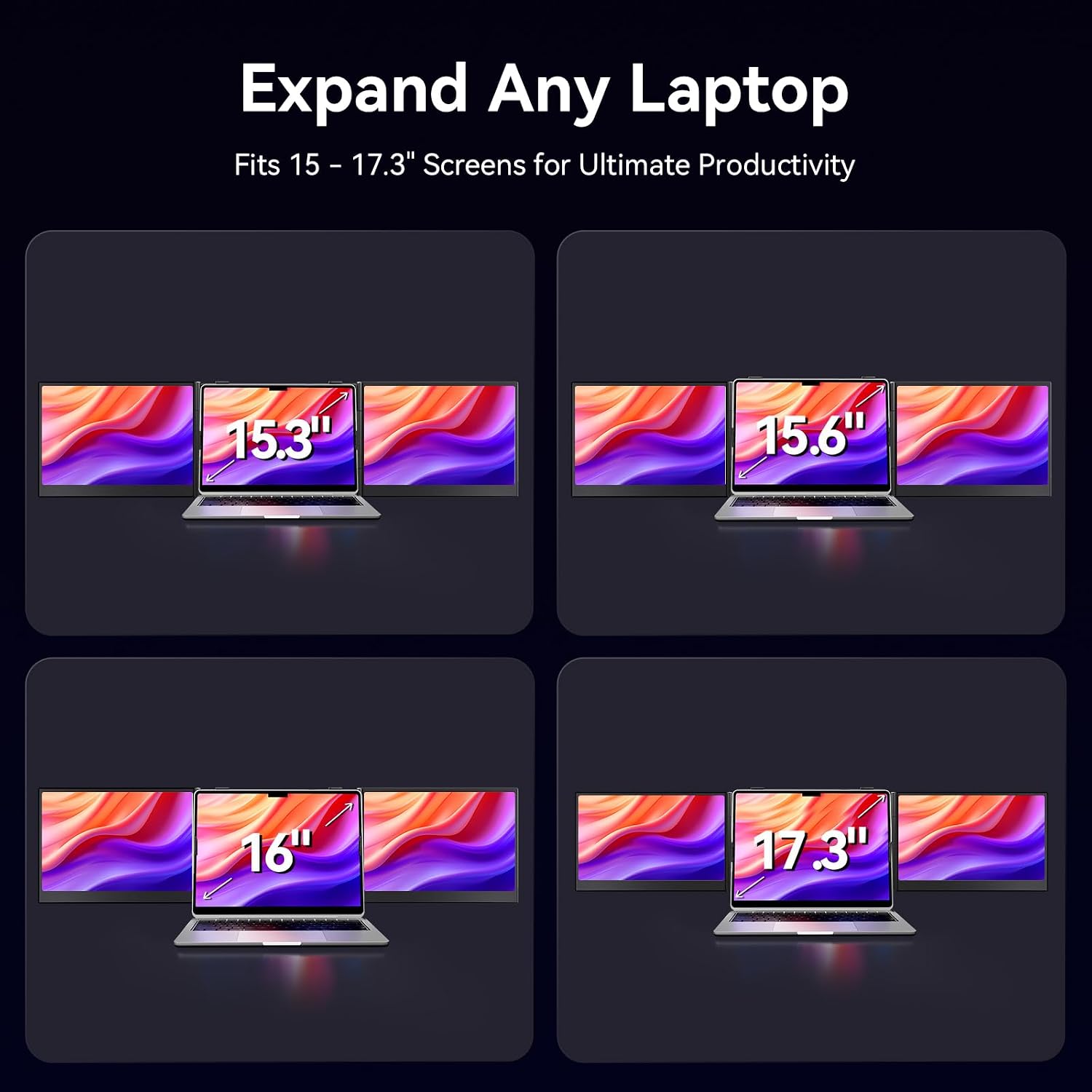 15.3' Laptop Triple Screen Extender Portable, One Cable Connection Laptop Monitor FHD 1080P IPS, Ultra Thin Dual Monitor for 13-17' Laptops, Plug & Play Compatiable with Win/Mac/Chrome/Android/Switch
