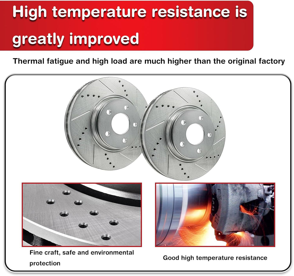 Front and Rear Brake Rotors & Ceramic Brake Pads replacement for Honda Civic SI 2006-2011, Acura CSX 2007-2010