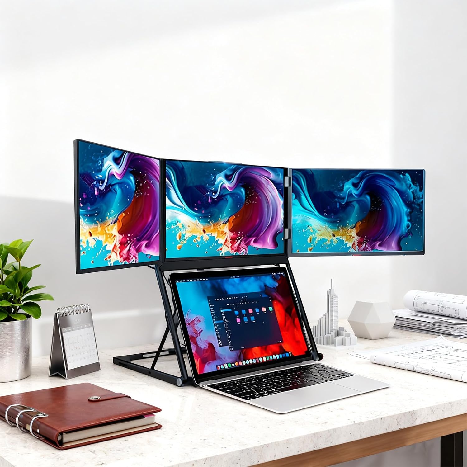 Triple 15.6in Screen Monitor, Fhd 3 Screen Display, Triple Portable Monitor for Laptop, 1080p Fhd Extended Laptop Screen Extender for Office