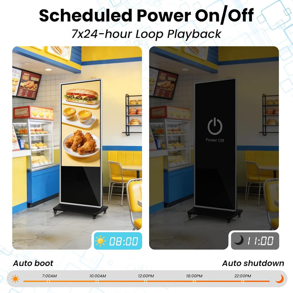 43' 4K LCD Touchscreen Digital Signage Display, Indoor Floor Standing Advertising Kiosk, Commercial Digital Signage Player, HDMI WiFi Bluetooth Input Auto AD Player, 4+32GB Android 14.0 Black