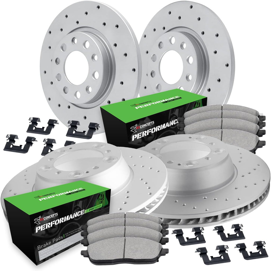 R1 Concepts Front and Rear Brake Kit Fits 2006-2011 Honda Civic| Performance Sport Pads, Drilled Rotors| Hardware| 10.3' Front & 10.2' Rear