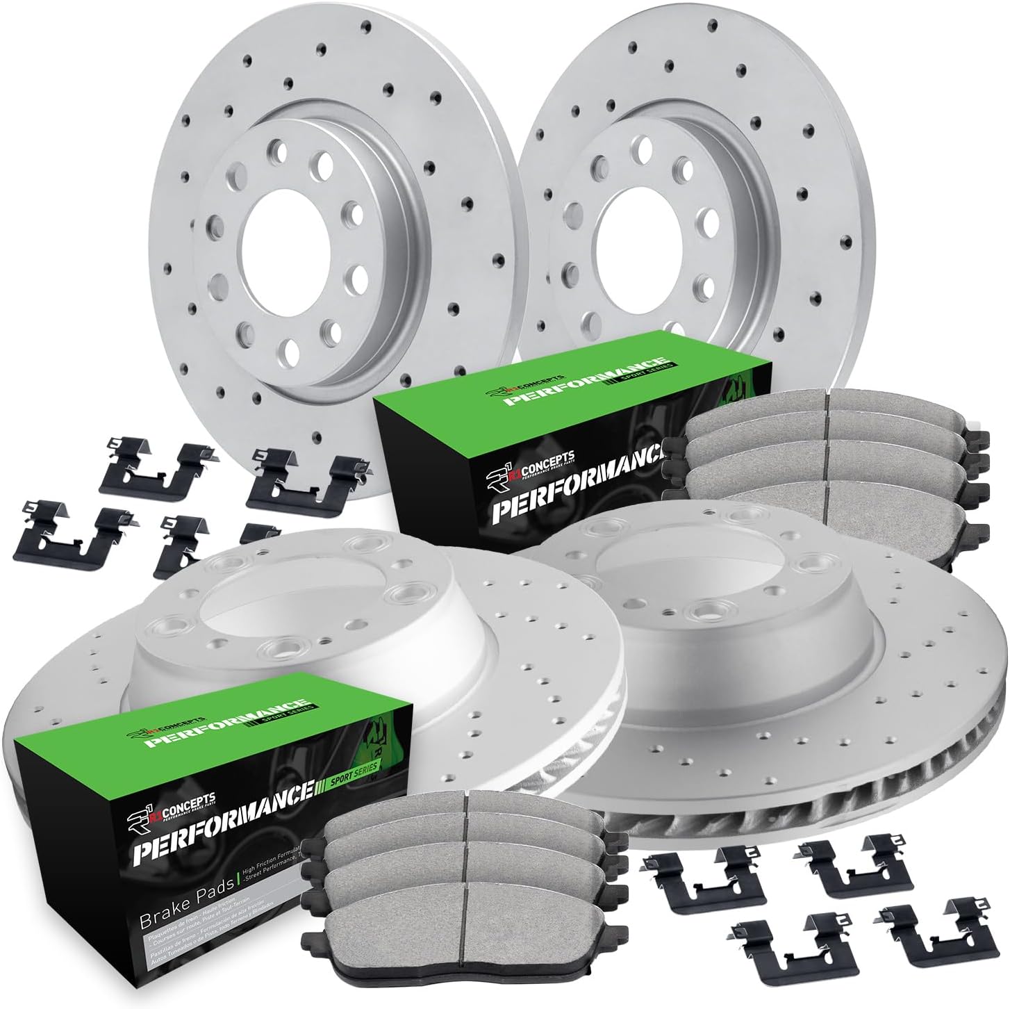 R1 Concepts Front and Rear Brake Kit Fits 2006-2011 Honda Civic| Performance Sport Pads, Drilled Rotors| Hardware| 10.3' Front & 10.2' Rear