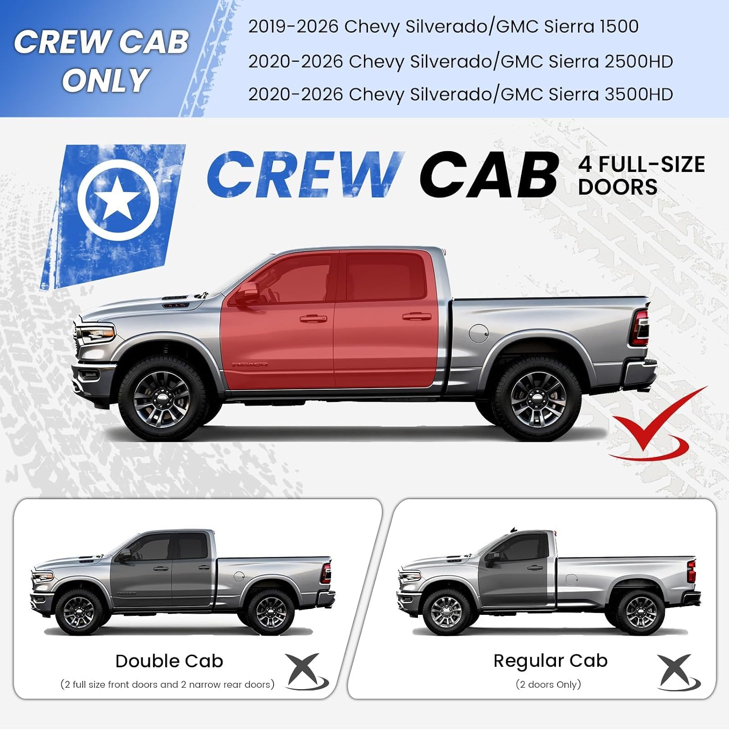 PZ 6.5' Running Boards Anti-Slip Side Steps Compatible with Chevy Silverado 1500/GMC Sierra 1500 2019-2026 Crew Cab, 2020-2026 2500HD 3500HD,500LBS No Drill Truck Running Boards Direct Fit Nerf Bar