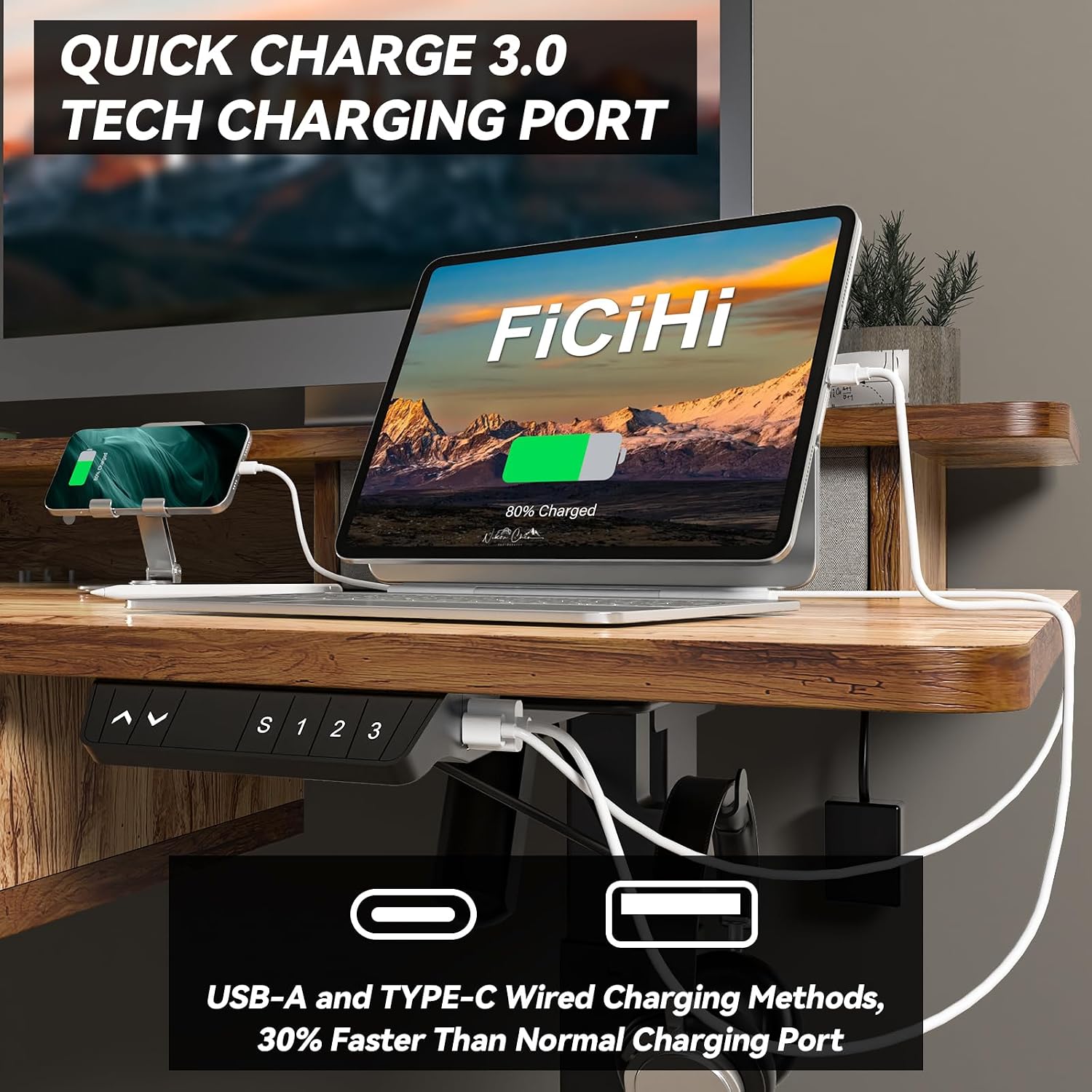 FiCiHi Adjustable Height Standing Desk with 4 Drawers,55 x 30 inches Electric Sit Stand Home Office Desk with Two Tiers, 3 Memory Presets, Monitor Stand Riser, USB A/C Charging Port