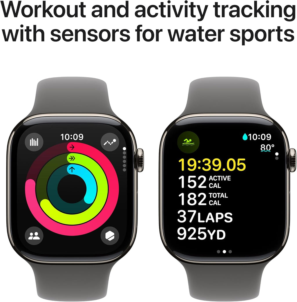 Apple Apple Watch Series 10 GPS + Cellular 46mm Natural Titanium Case with Stone Grey Sport Band, S/M (Renewed)