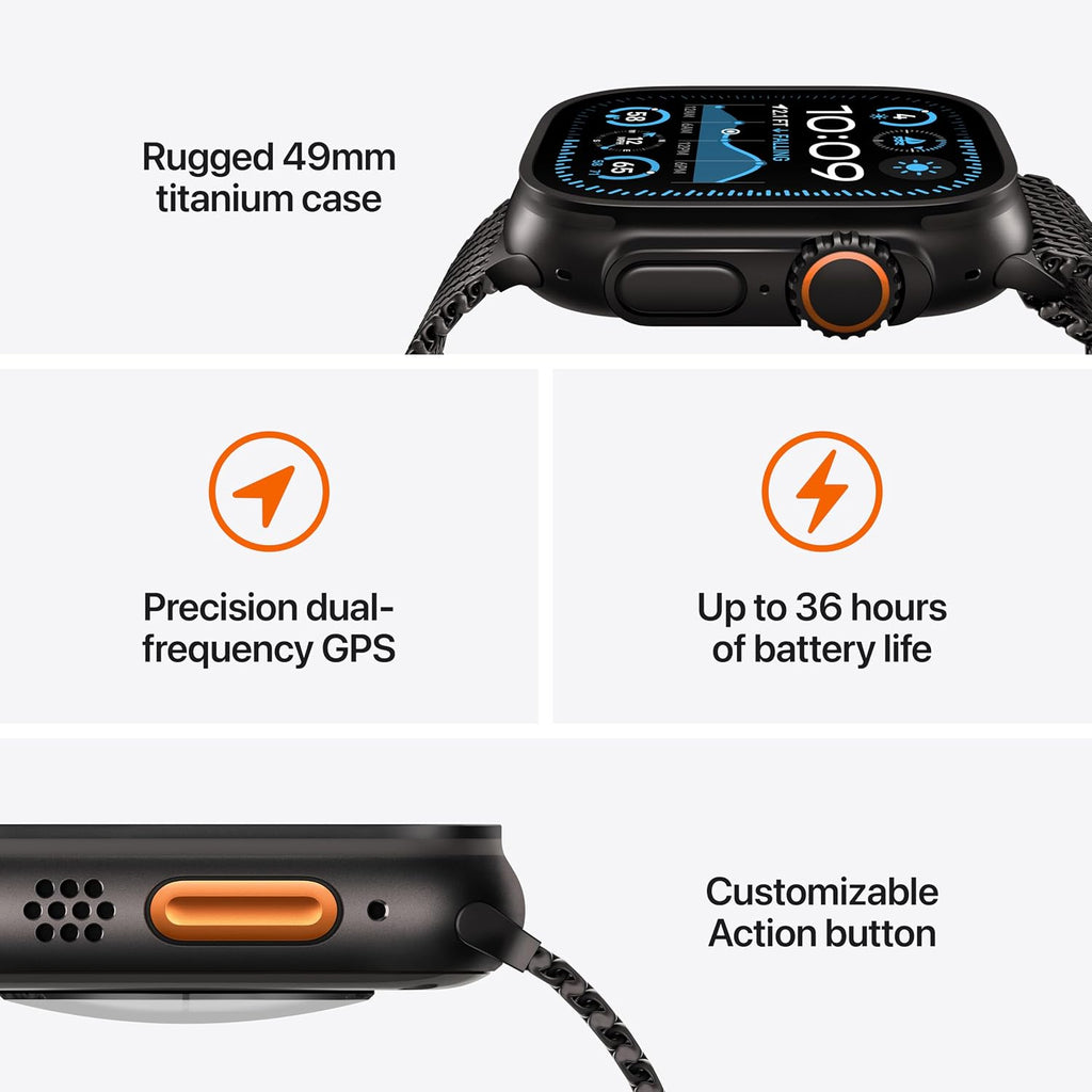Apple Watch Ultra 2 [GPS + Cellular 49mm] - Black Titanium Case with Black Trail Loop, S/M (Renewed)