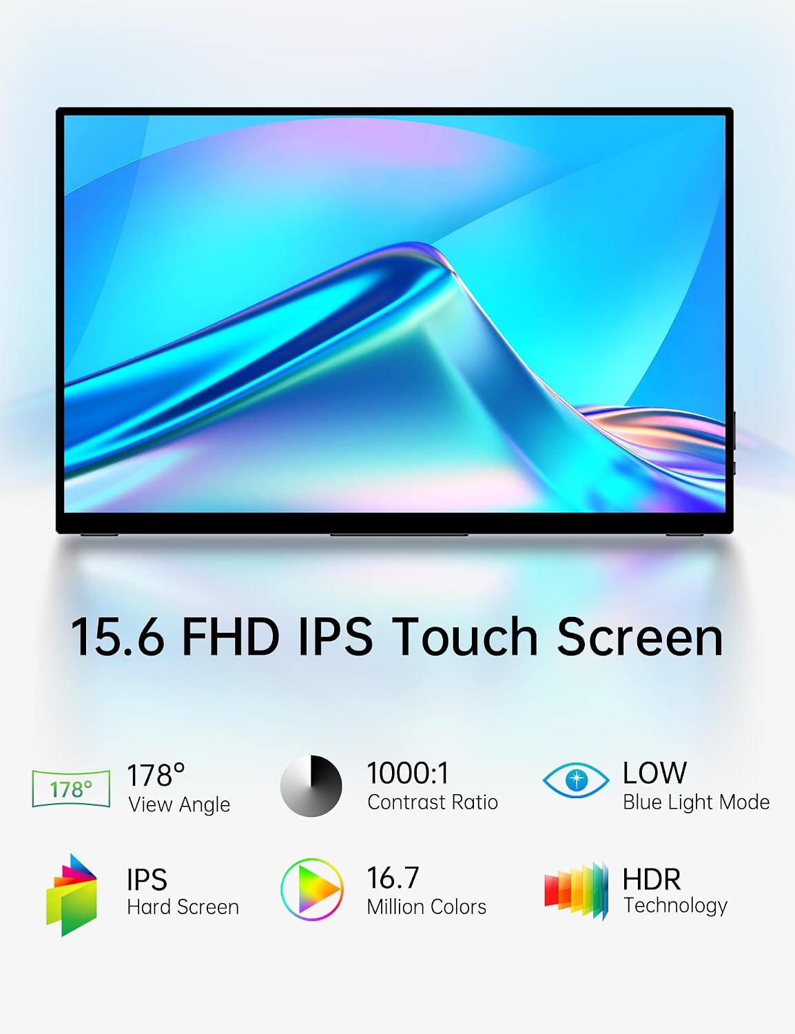 CAPERAVE Portable Monitor Touchscreen 15.6'', FHD IPS Touch Screen Monitor with Tempered Glass, Ultra Slim with Kickstand & Speaker, HDMI USB C External Screen for Laptop PC