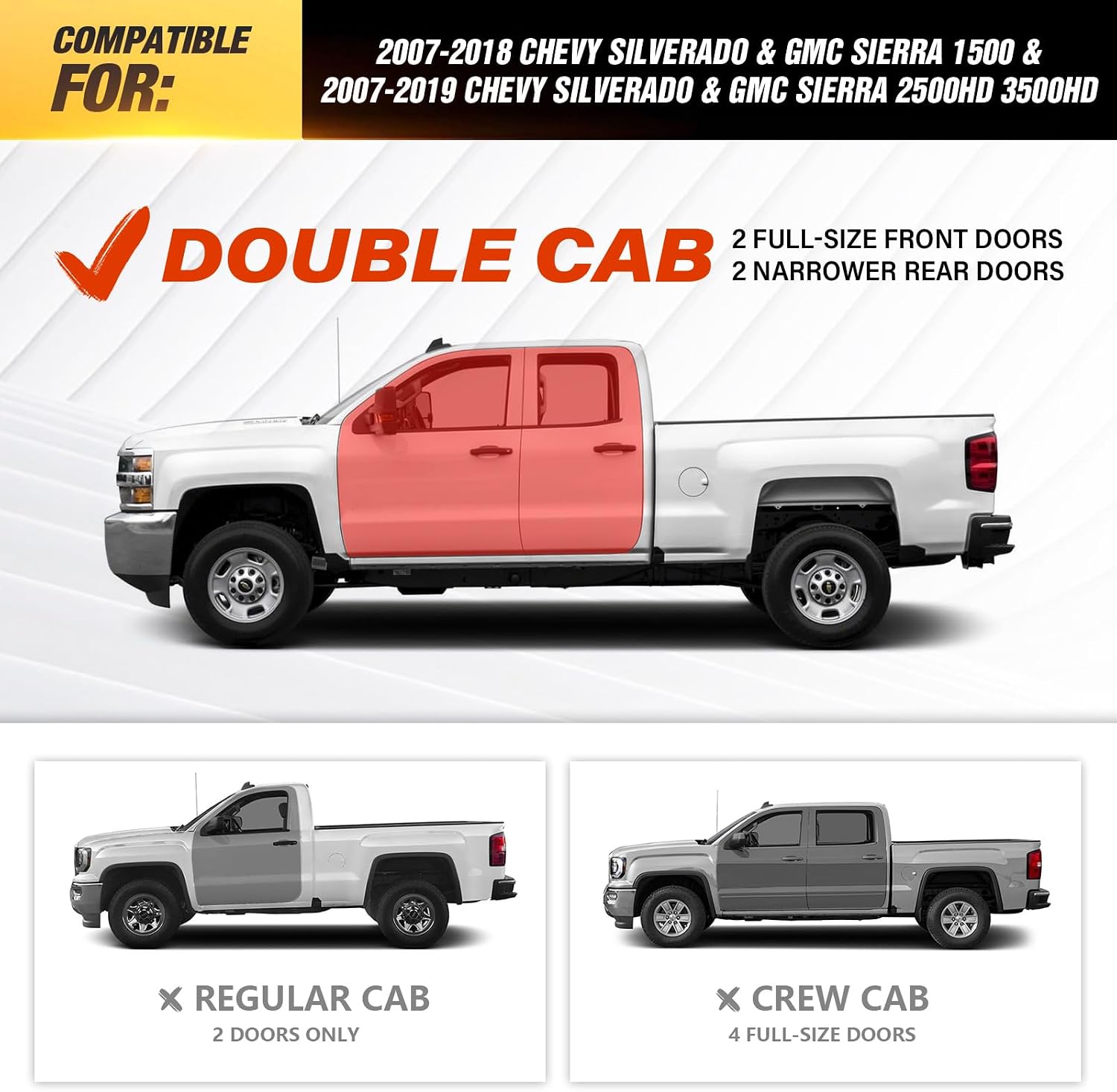 YZONA Three Raised Steps Double Cab Running Boards Compatible with 2007-2018 Chevrolet Silverado & GMC Sierra 1500, 2007-2019 Chevy Silverado & GMC Sierra 2500 3500 HD Extended Cab Side Step Nerf Bar