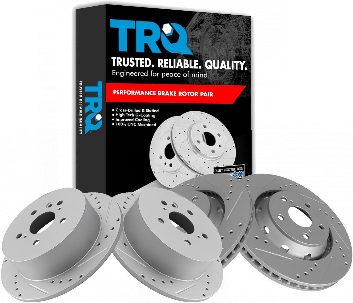 TRQ Performance Front and Rear Brake Rotor Set G Coated Drilled and Slotted Compatible with 2009-2015 Toyota Venza