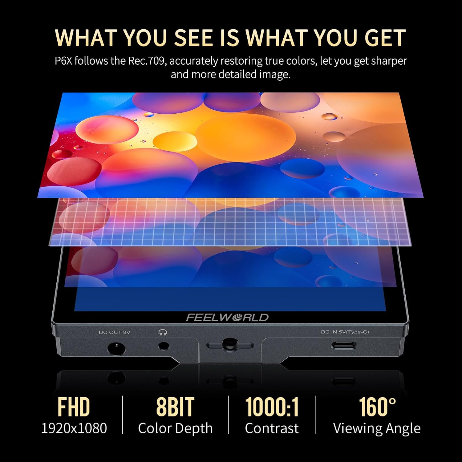 FEELWORLD P6X 5.5 inch 1000nit Aluminium Camera Field DSLR Monitor with F750 4400mAh Battery and Bag Touchscreen High Brightness Portable Waveform LUT HDR 4K HDMI Input and Output Weight 249g
