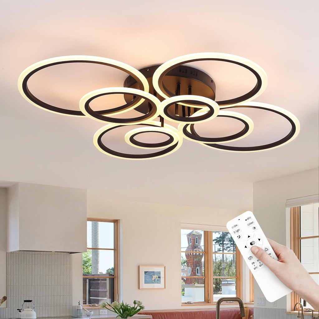 Modern Ceiling Light Fixture, 8 Rings Dimmable Flush Mount Ceiling Light with Remote, Acrylic Close to Ceiling Lighting Fixture for Living Room Bedroom Kitchen (Black, 8 Heads)