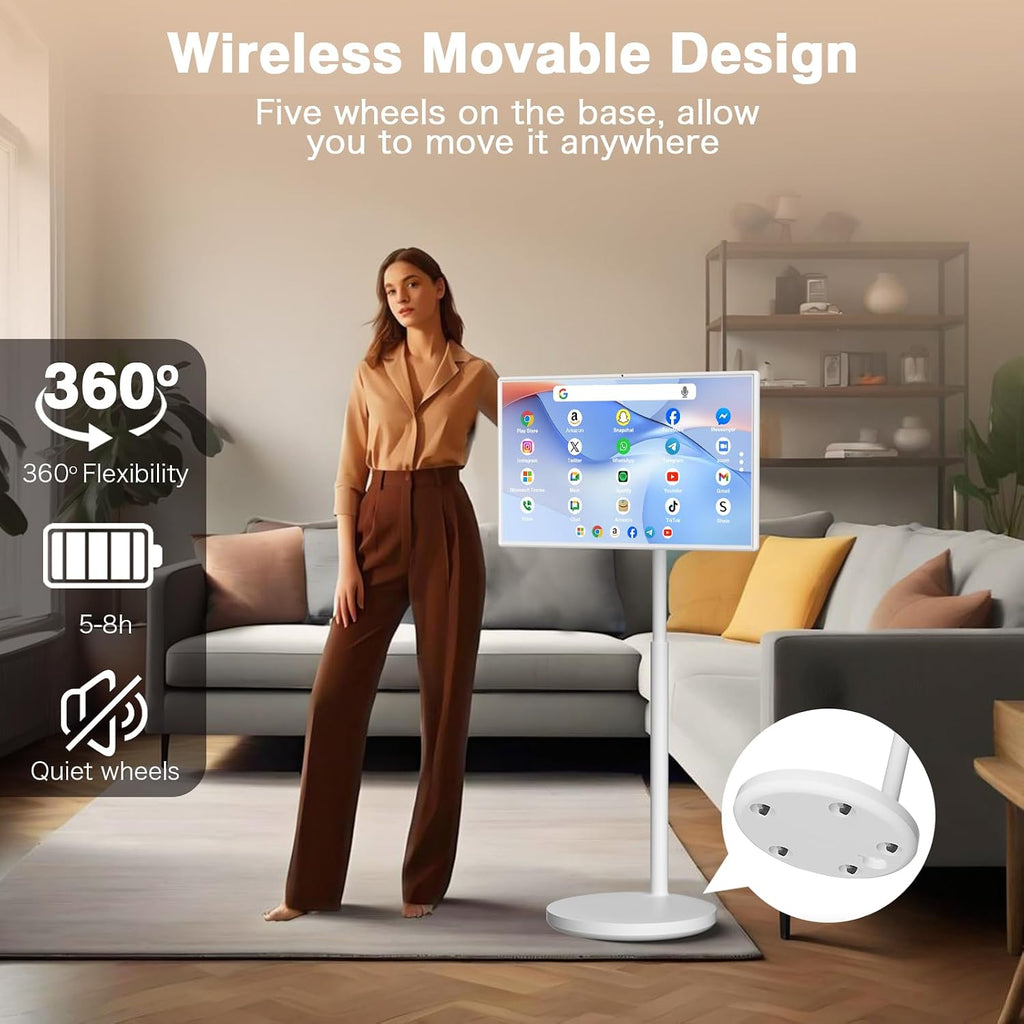 32-inch Smart Screen 4K Camera Portable TV |Wireless Portable TV on Wheels |Touch Screen Monitor | Android 13 OS (Support Google Store) Built-in Battery (5-8H) Full Swivel Rotation (8RAM+128GB)