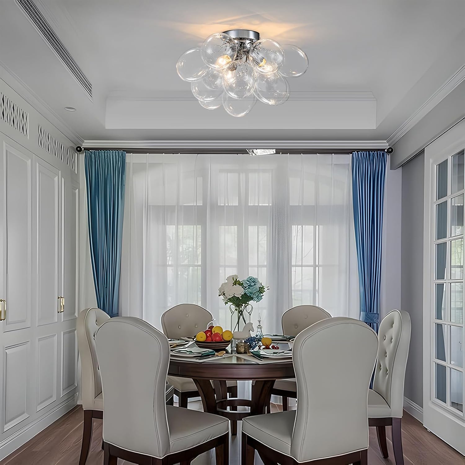 GoYeel Ceiling Light Chandelier Modern Kitchen Lights Ceiling Flush Mount Glass Bubble Chandelier Lighting 3 Light Entryway Light Fixture 17.72in 13 Globe for Bedroom Foyer Living Room